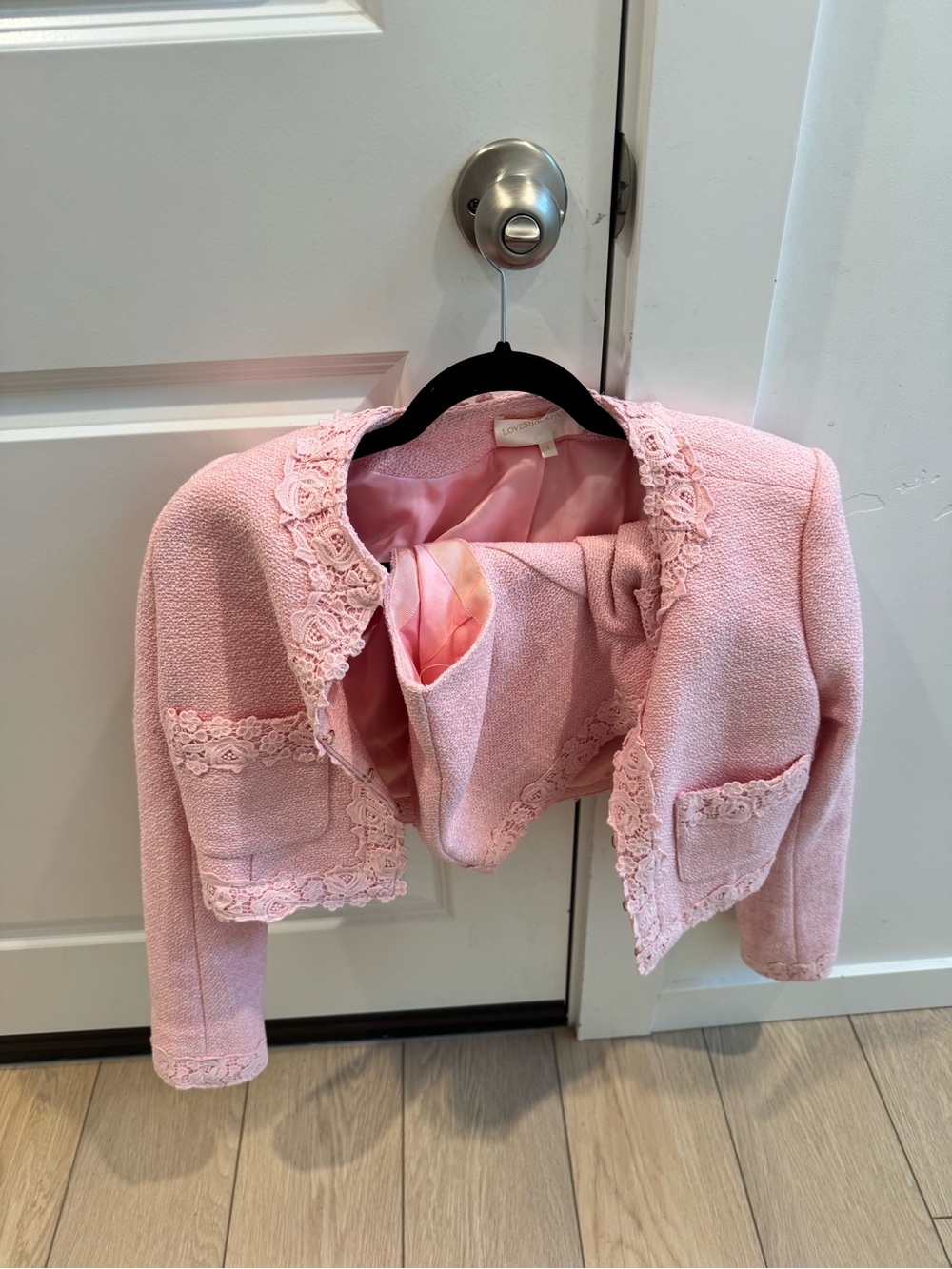 Pink Lace-Trim Tweed Jacket - Love Shack Fancy